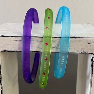 Girls Blue Purple Green Rhinestone Flower Matte Three 3 Pc Set Plastic Headband